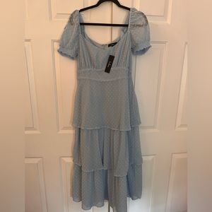 Lulus Blue Polka Dot MIDI Dress Size Medium
